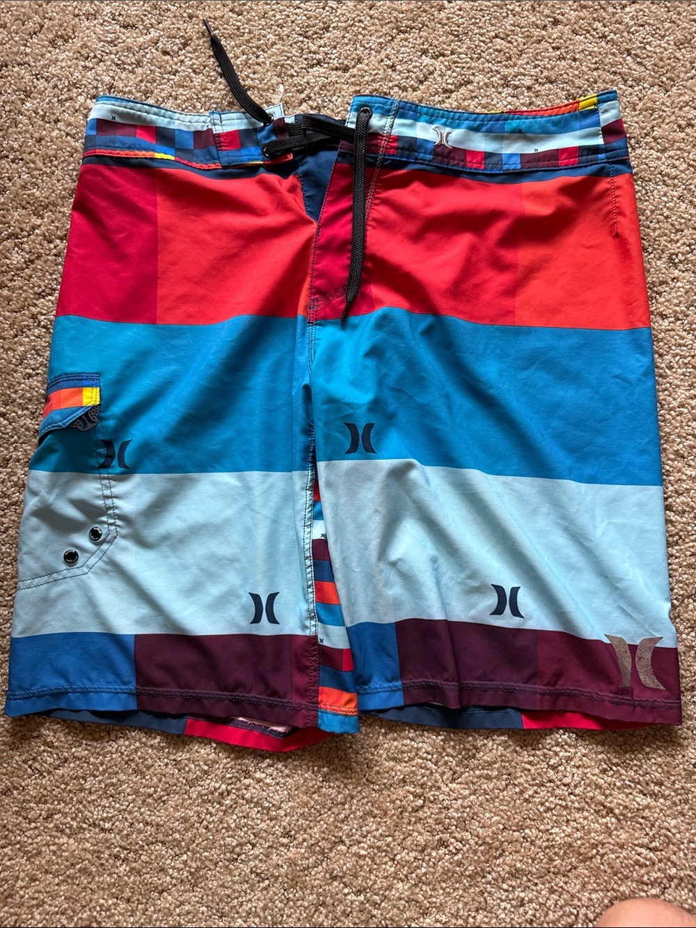 Hurley Men's Red, Bright Blue & Light Blue Colorblock Board Shorts